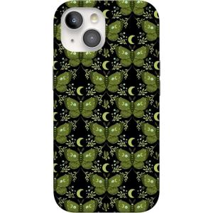 Casely iPhone 15 Case | Falling for You | Plum Floral | Compatible with MagSafe | Classic Ultra Slim Design(Mystic Moths | Green Twilight)