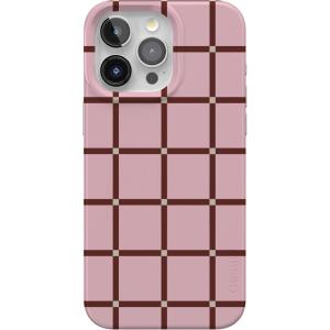 Casely iPhone 15 Pro Case | Mocha Ripple | Brown Waves | Compatible with MagSafe | Classic Ultra Slim Design(Uptown Gridlock | Pink Checkerboard)