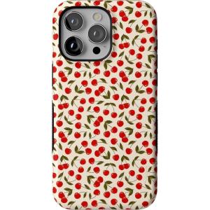 Casely iPhone 15 Pro Max Case | Kiwi Kiss | Matcha Green Shimmer Glitter | Bold Protective Design | Compatible with MagSafe(Cherry on Top | Red Cherries Floral)