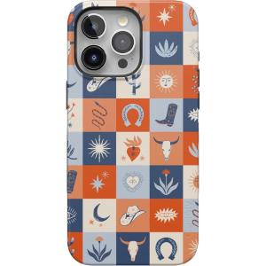 Casely iPhone 15 Pro Max Case | Kiwi Kiss | Matcha Green Shimmer Glitter | Bold Protective Design | Compatible with MagSafe(Dirt Road Chic | Western Squares)