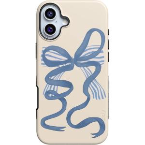 Casely iPhone 16 Case | Botanical Blooms | Floral Patchwork | Compatible with MagSafe | Bold Protective Design(Heartstrings | Blue Bow)