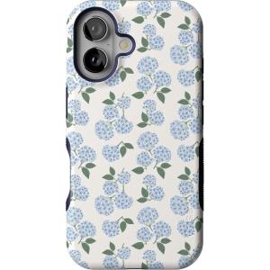 Casely iPhone 16 Case | Botanical Blooms | Floral Patchwork | Compatible with MagSafe | Bold Protective Design(Nantucket Cottage | Blue Hydrangea)