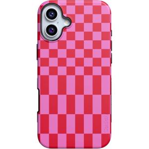 Casely iPhone 16 Case | Botanical Blooms | Floral Patchwork | Compatible with MagSafe | Bold Protective Design(Vibe Check | Pink Checkerboard)