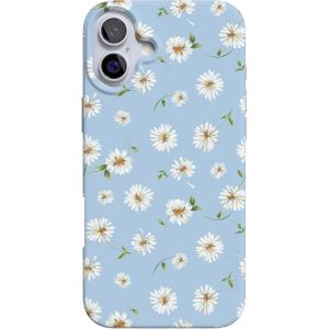 Casely iPhone 16 Case | Van Gogh | Head of a Skeleton with a Burning Cigarette Phone | Classic Ultra-Slim Design | Compatible with MagSafe(Daisy Daydream | Baby Blue Floral)