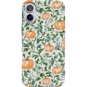 Casely iPhone 16 Case | Van Gogh | Head of a Skeleton with a Burning Cigarette Phone | Classic Ultra-Slim Design | Compatible with MagSafe(Pumpkin Patch | Green Vines)