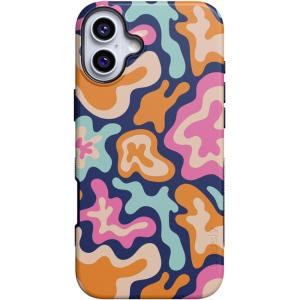 Casely iPhone 16 Plus Case | Poppy Meadows | Pastel Floral | Compatible with MagSafe | Bold Protective Design(Midnight Color Splash)