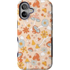 Casely iPhone 16 Plus Case | Poppy Meadows | Pastel Floral | Compatible with MagSafe | Bold Protective Design(Mushroom Magic | Retro Floral)