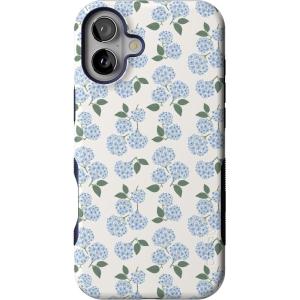 Casely iPhone 16 Plus Case | Poppy Meadows | Pastel Floral | Compatible with MagSafe | Bold Protective Design(Nantucket Cottage | Blue Hydrangea)