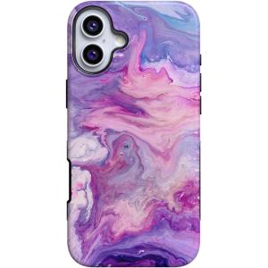 Casely iPhone 16 Plus Case | Poppy Meadows | Pastel Floral | Compatible with MagSafe | Bold Protective Design(Tie Dying Over You | Purple Marble)