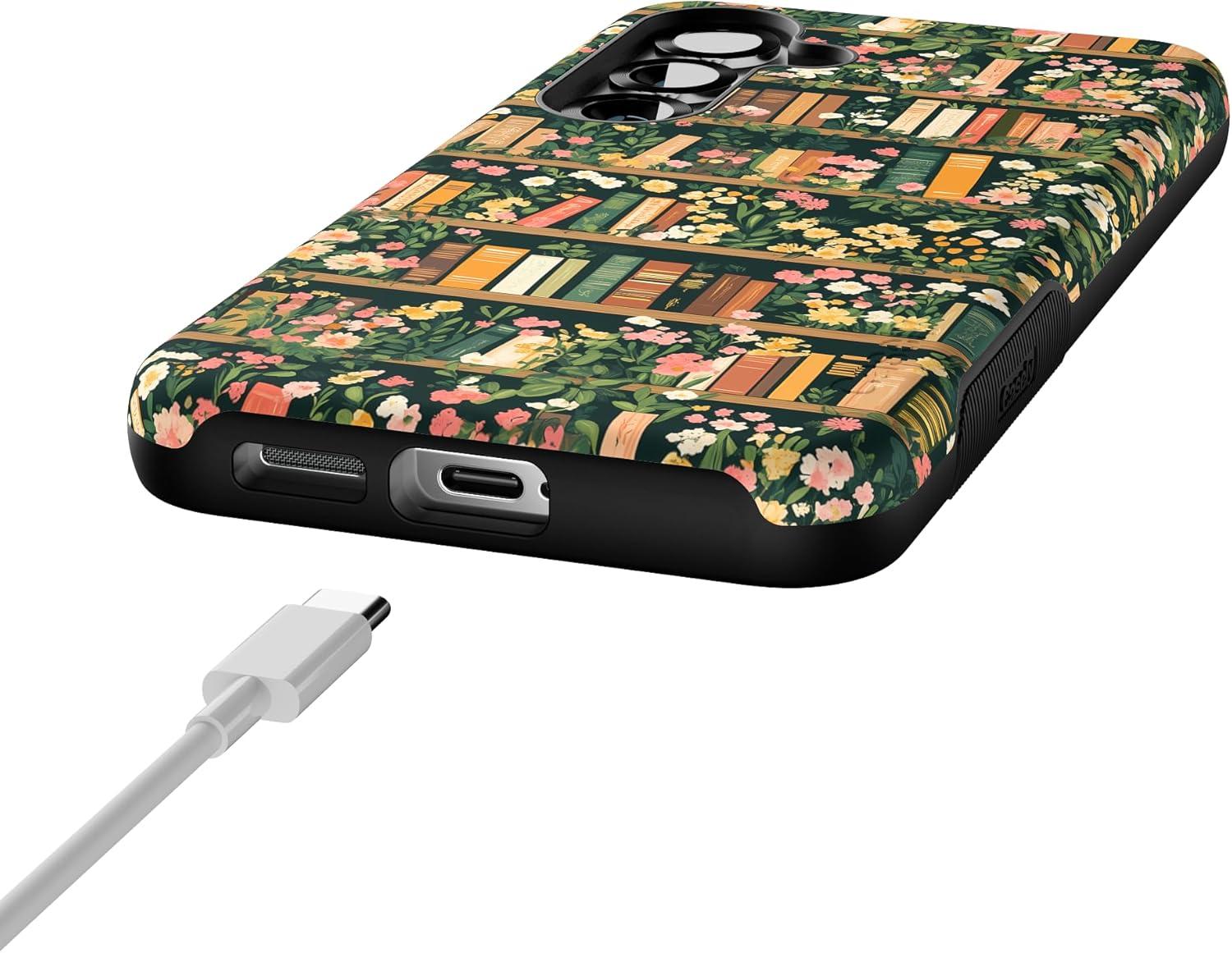 imageCasely Galaxy S25 Case Oasis Pura Vida Floral Compatible with MagSafe Bold Protective DesignBook Nook Floral Library