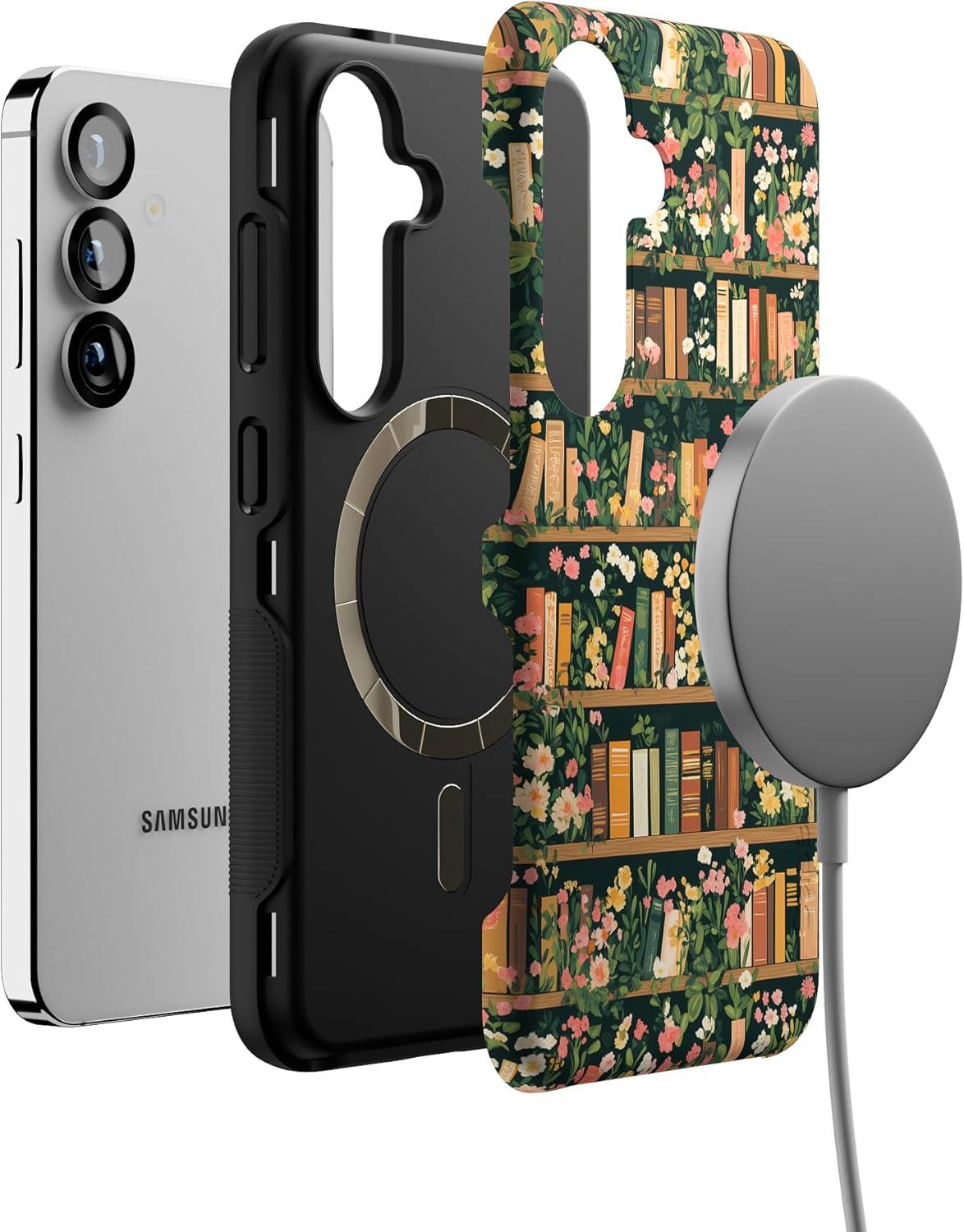 imageCasely Galaxy S25 Case Oasis Pura Vida Floral Compatible with MagSafe Bold Protective DesignBook Nook Floral Library