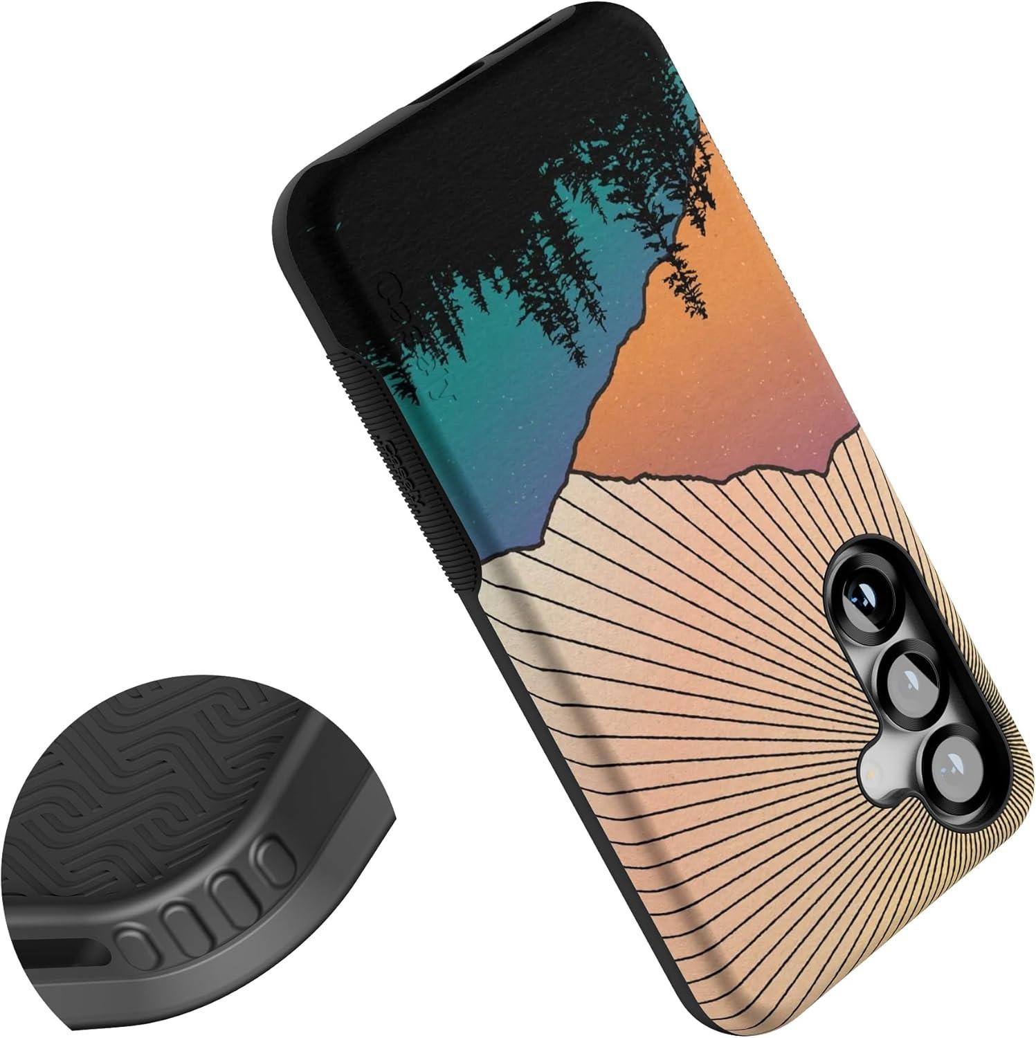 imageCasely Galaxy S25 Case Oasis Pura Vida Floral Compatible with MagSafe Bold Protective DesignGolden Hour Mountain Sunset