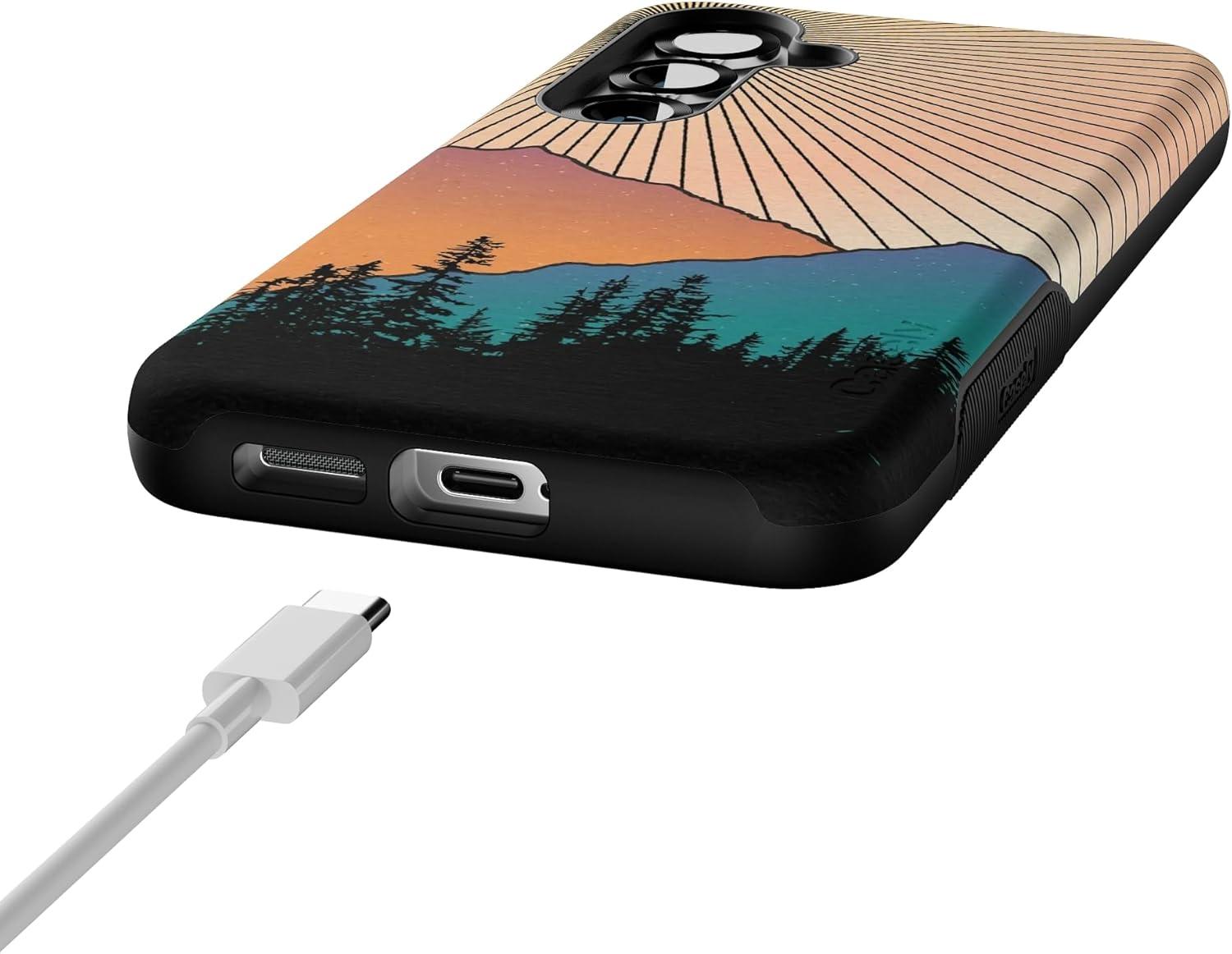 imageCasely Galaxy S25 Case Oasis Pura Vida Floral Compatible with MagSafe Bold Protective DesignGolden Hour Mountain Sunset