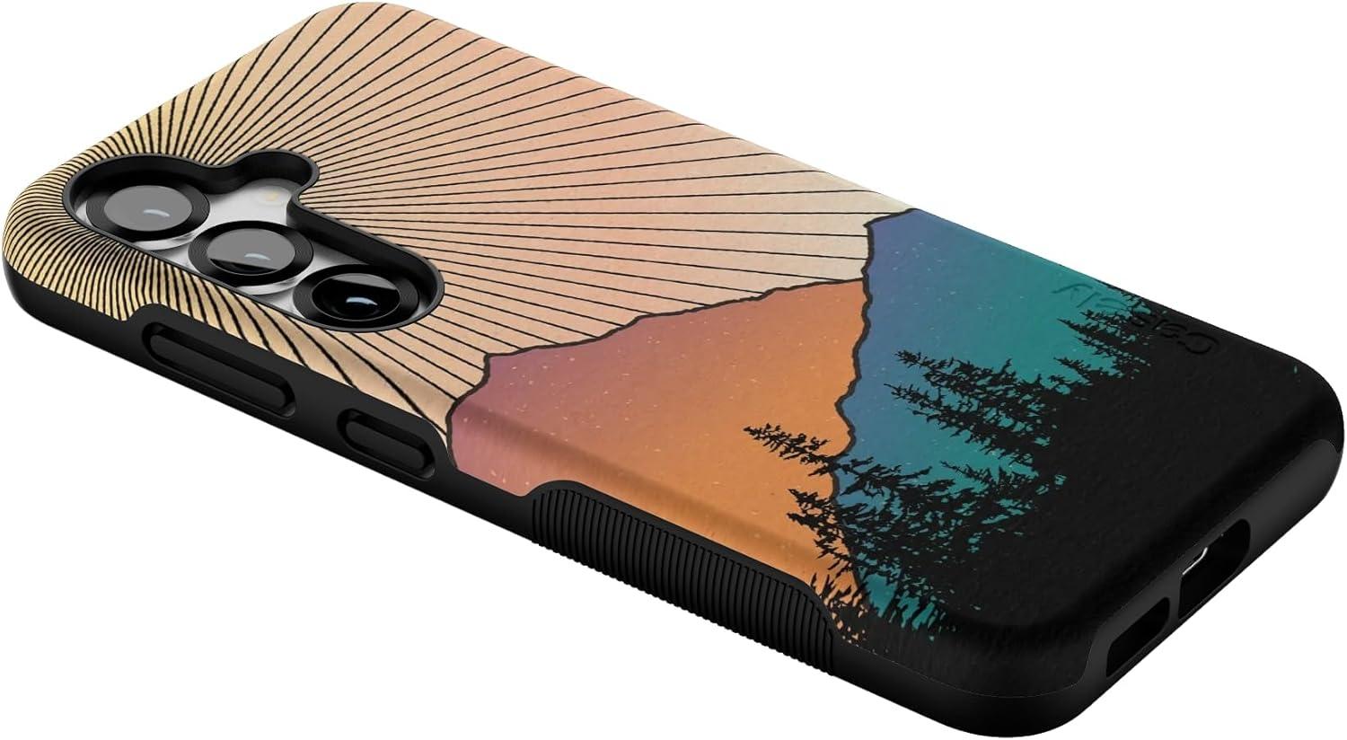 imageCasely Galaxy S25 Case Oasis Pura Vida Floral Compatible with MagSafe Bold Protective DesignGolden Hour Mountain Sunset