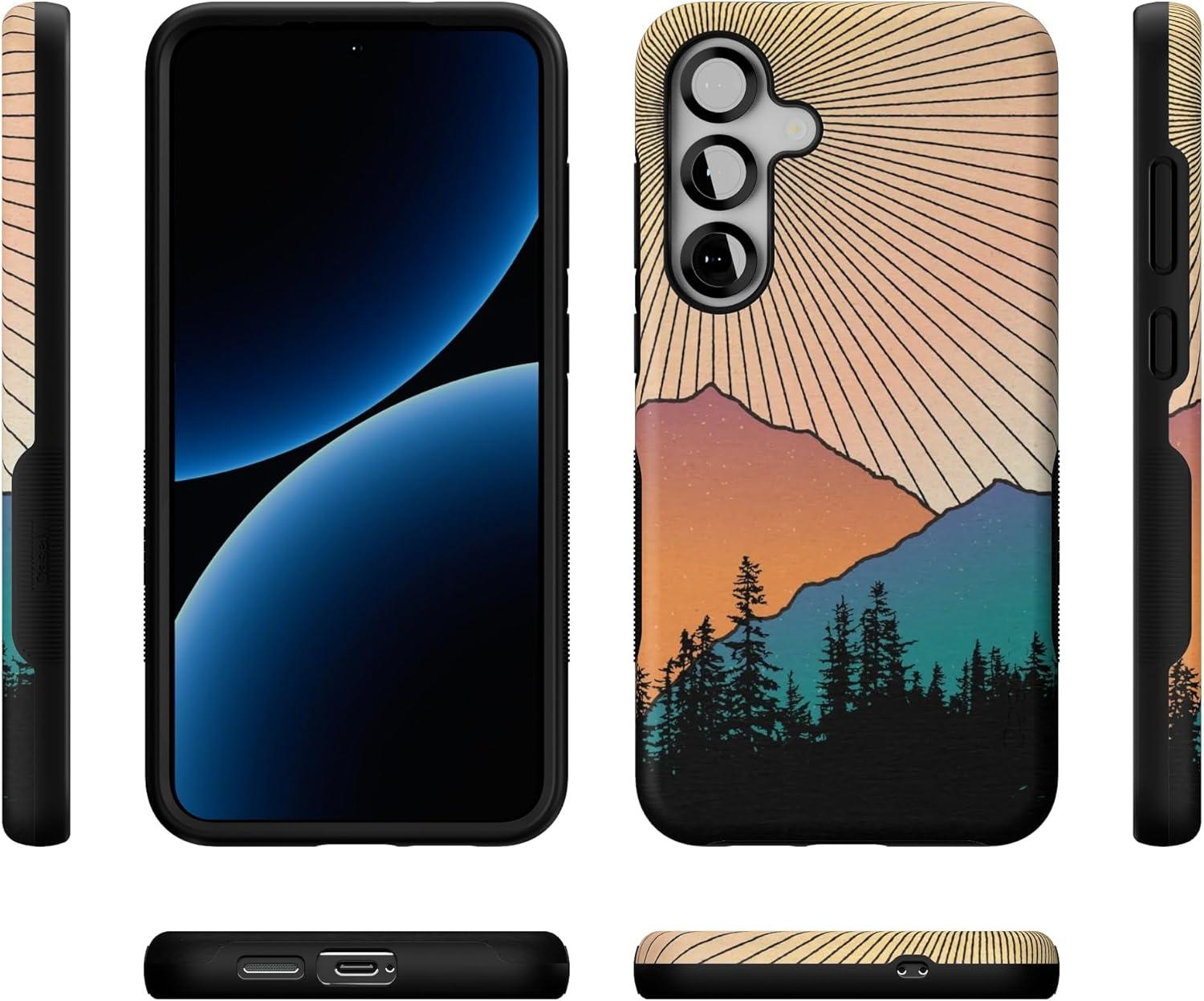 imageCasely Galaxy S25 Case Oasis Pura Vida Floral Compatible with MagSafe Bold Protective DesignGolden Hour Mountain Sunset