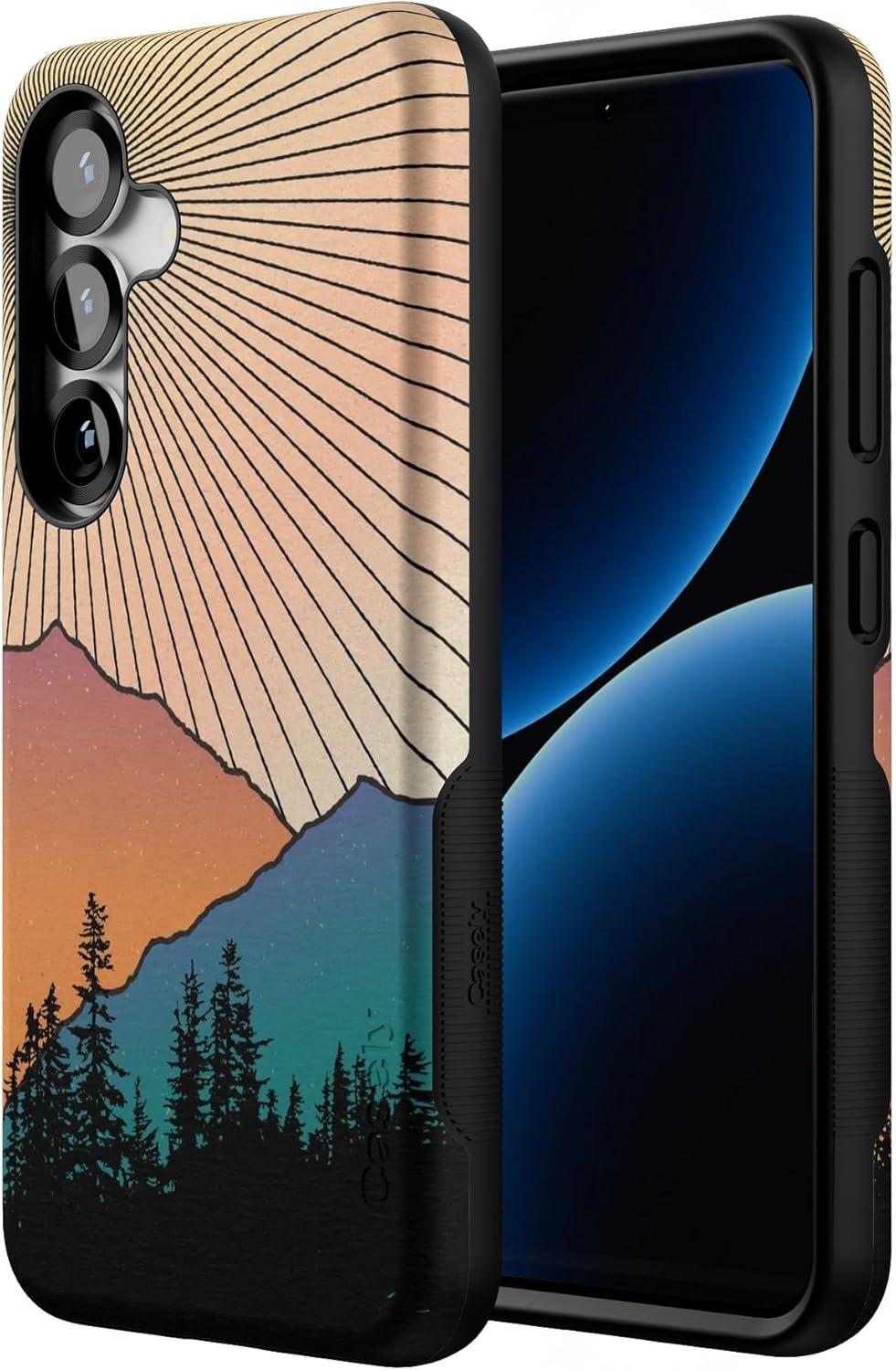 imageCasely Galaxy S25 Case Oasis Pura Vida Floral Compatible with MagSafe Bold Protective DesignGolden Hour Mountain Sunset