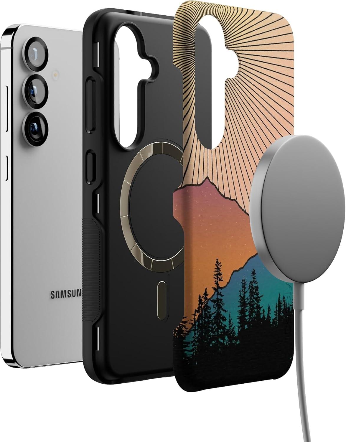 imageCasely Galaxy S25 Case Oasis Pura Vida Floral Compatible with MagSafe Bold Protective DesignGolden Hour Mountain Sunset