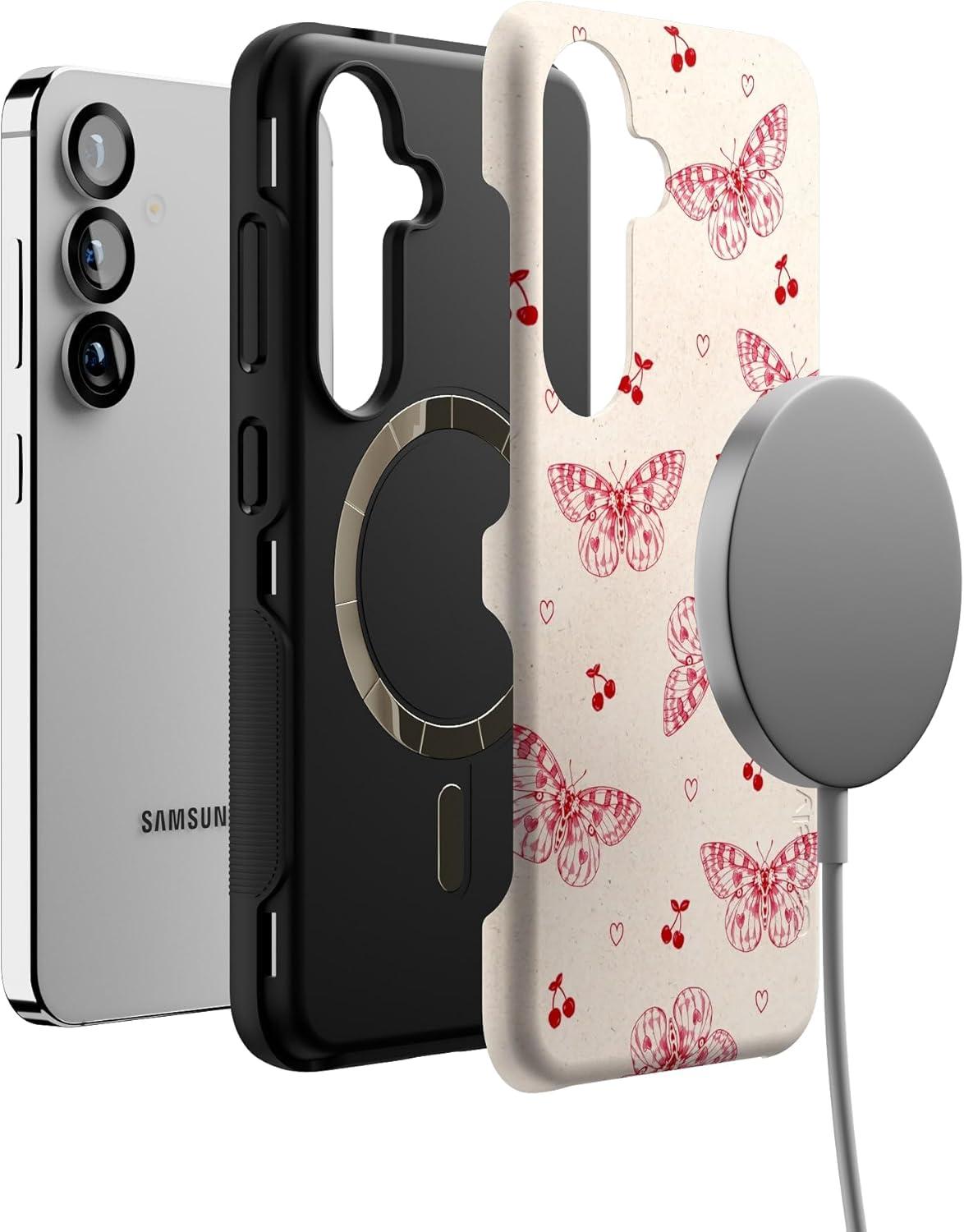 imageCasely Galaxy S25 Case Oasis Pura Vida Floral Compatible with MagSafe Bold Protective DesignHeart Flutters Butterfly