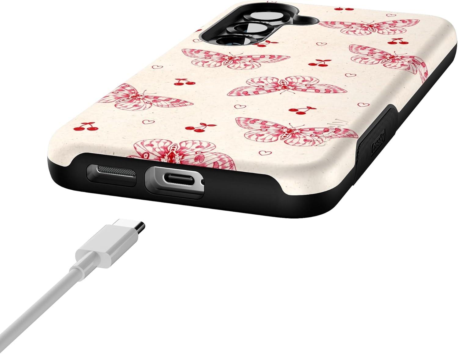 imageCasely Galaxy S25 Case Oasis Pura Vida Floral Compatible with MagSafe Bold Protective DesignHeart Flutters Butterfly