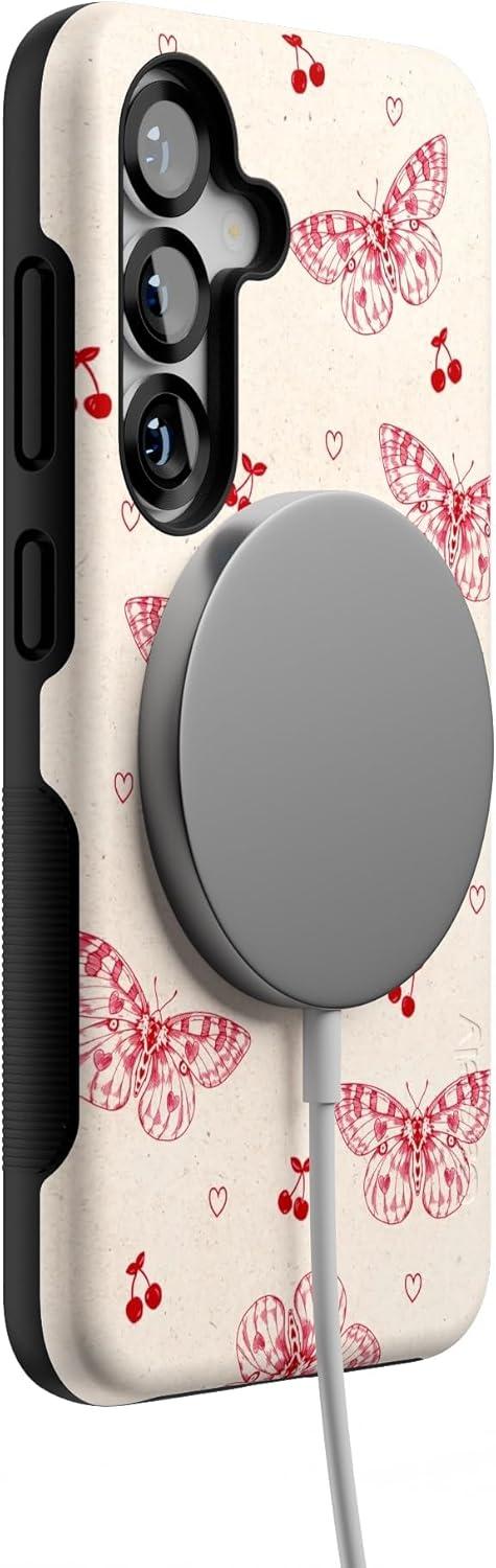 imageCasely Galaxy S25 Case Oasis Pura Vida Floral Compatible with MagSafe Bold Protective DesignHeart Flutters Butterfly