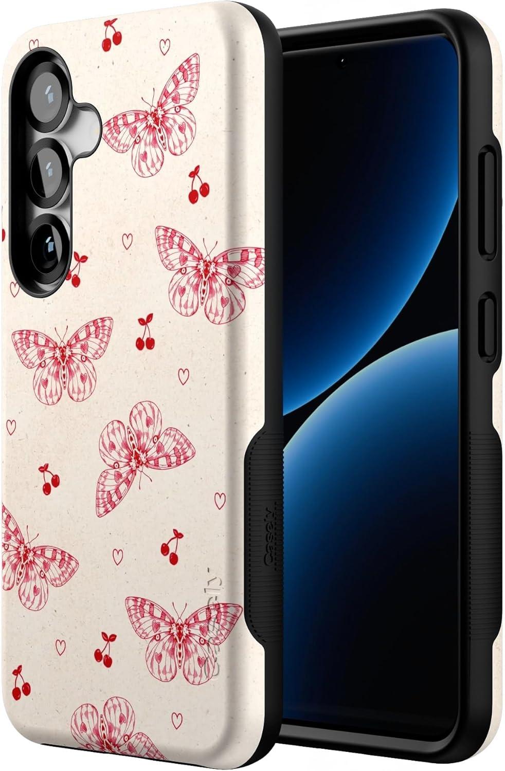 imageCasely Galaxy S25 Case Oasis Pura Vida Floral Compatible with MagSafe Bold Protective DesignHeart Flutters Butterfly