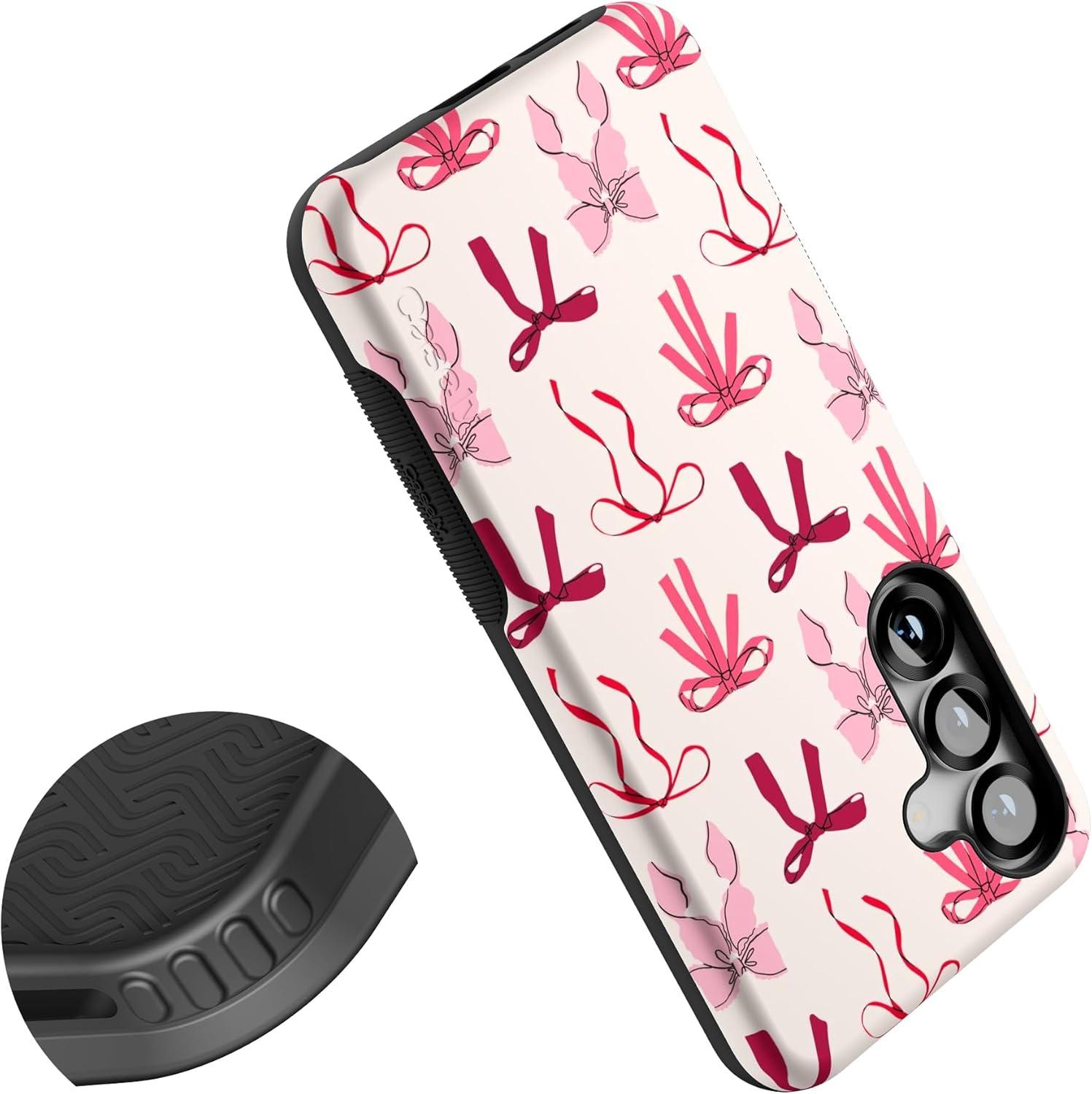imageCasely Galaxy S25 Case Oasis Pura Vida Floral Compatible with MagSafe Bold Protective DesignLover Girlie Pink Bows