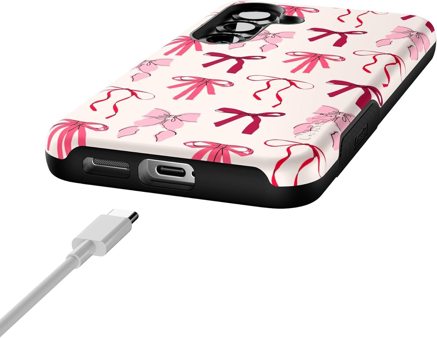 imageCasely Galaxy S25 Case Oasis Pura Vida Floral Compatible with MagSafe Bold Protective DesignLover Girlie Pink Bows