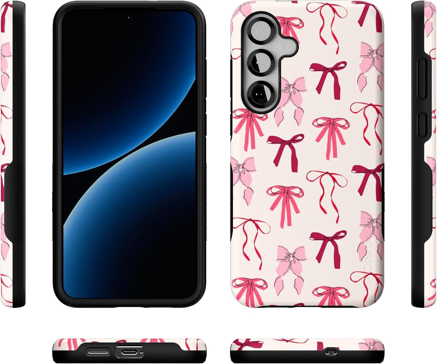 imageCasely Galaxy S25 Case Oasis Pura Vida Floral Compatible with MagSafe Bold Protective DesignLover Girlie Pink Bows