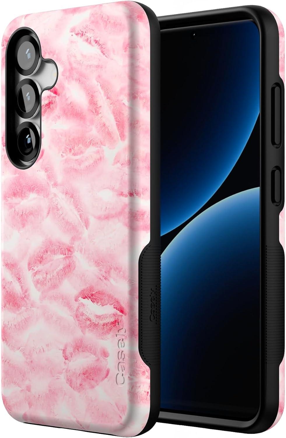 imageCasely Galaxy S25 Case Oasis Pura Vida Floral Compatible with MagSafe Bold Protective DesignSealed with a Kiss Pink Lipstick