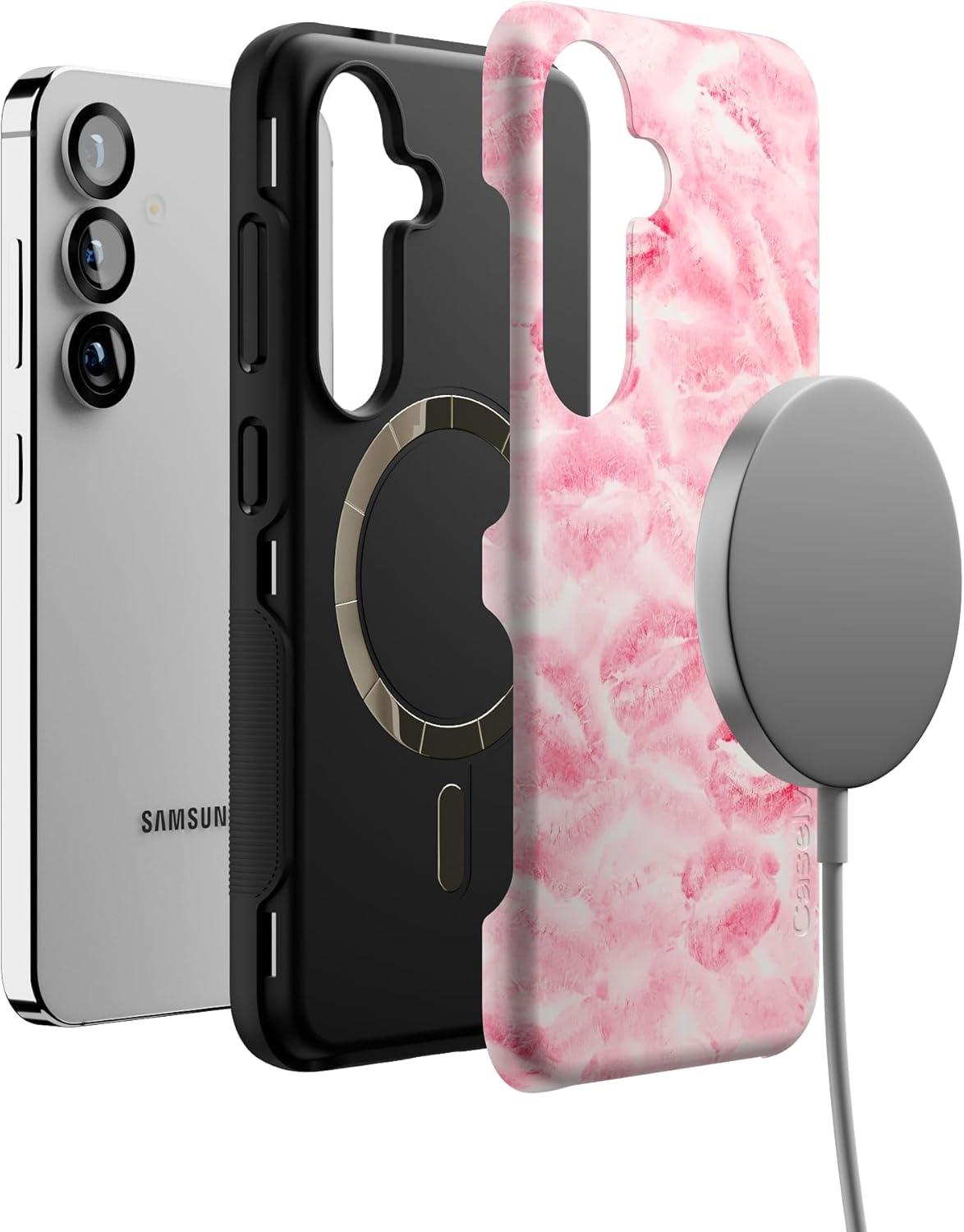 imageCasely Galaxy S25 Case Oasis Pura Vida Floral Compatible with MagSafe Bold Protective DesignSealed with a Kiss Pink Lipstick