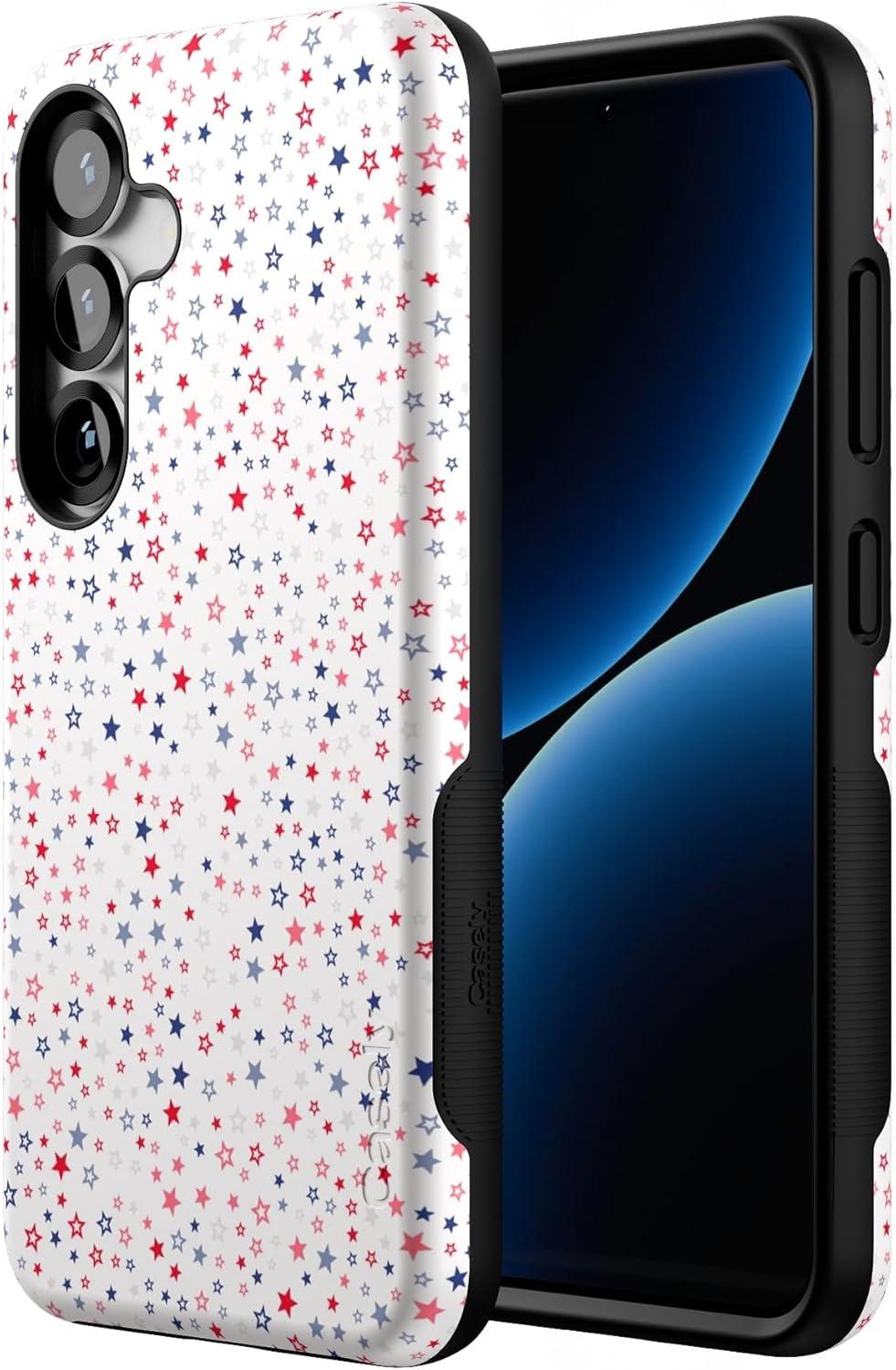 imageCasely Galaxy S25 Case Oasis Pura Vida Floral Compatible with MagSafe Bold Protective DesignSeeing Stars Red White Blue