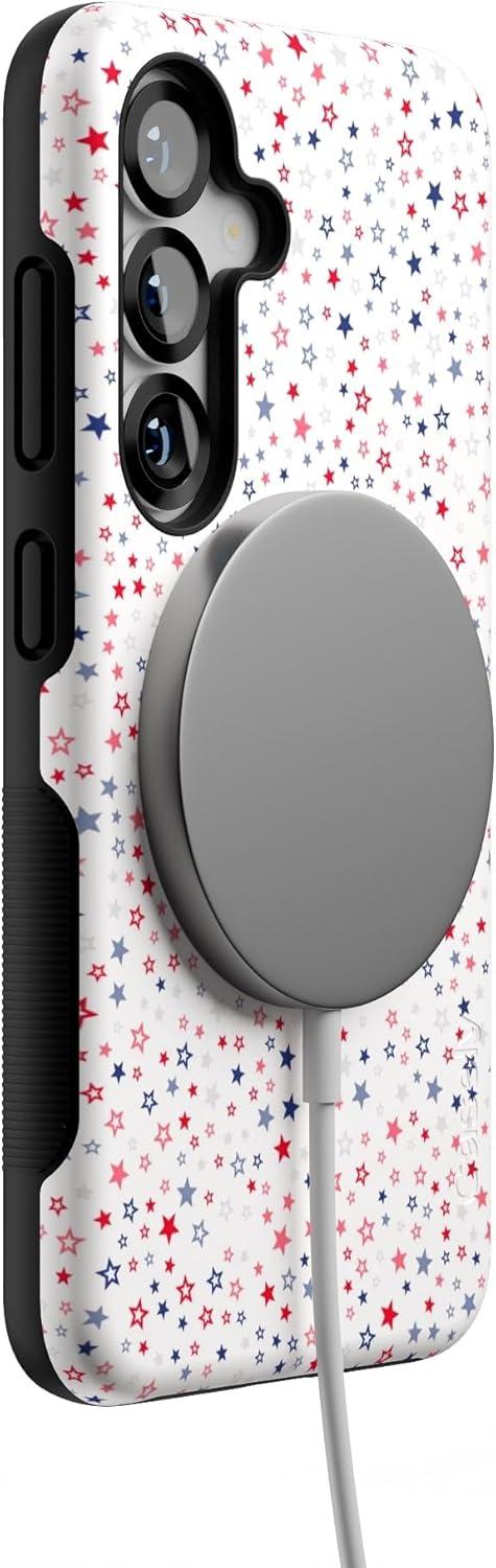 imageCasely Galaxy S25 Case Oasis Pura Vida Floral Compatible with MagSafe Bold Protective DesignSeeing Stars Red White Blue