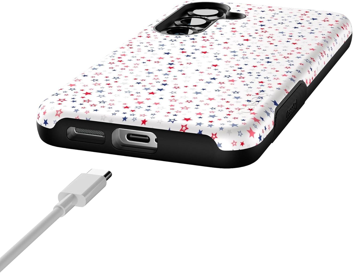 imageCasely Galaxy S25 Case Oasis Pura Vida Floral Compatible with MagSafe Bold Protective DesignSeeing Stars Red White Blue