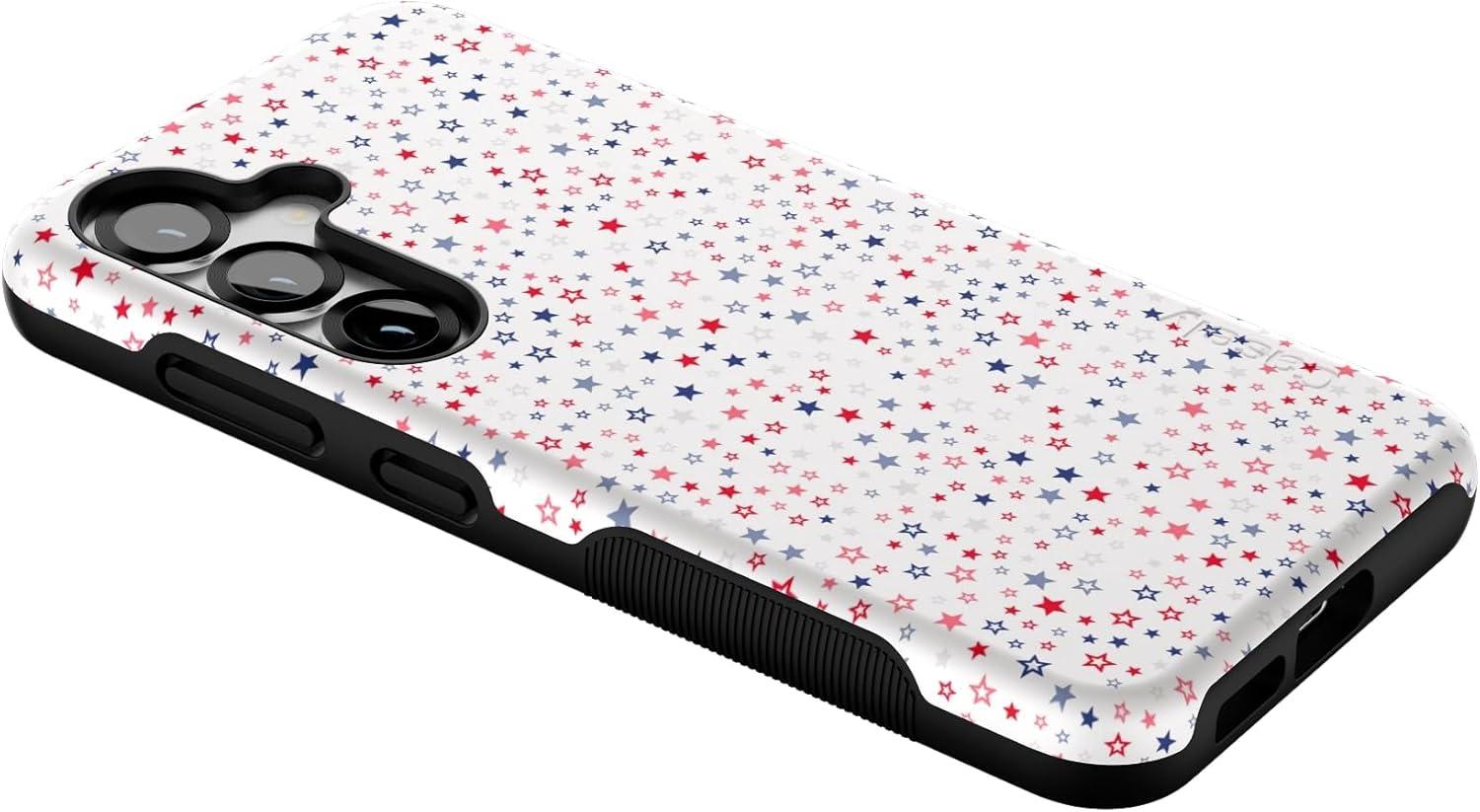 imageCasely Galaxy S25 Case Oasis Pura Vida Floral Compatible with MagSafe Bold Protective DesignSeeing Stars Red White Blue