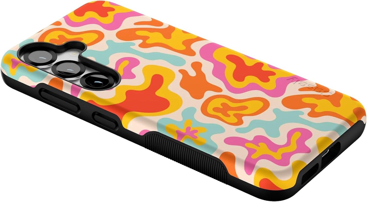 imageCasely Galaxy S25 Case Oasis Pura Vida Floral Compatible with MagSafe Bold Protective DesignTropical Color Splash Abstract Retro