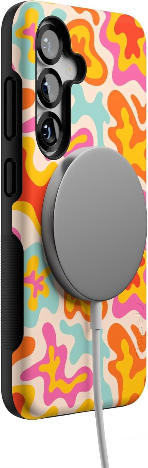 imageCasely Galaxy S25 Case Oasis Pura Vida Floral Compatible with MagSafe Bold Protective DesignTropical Color Splash Abstract Retro