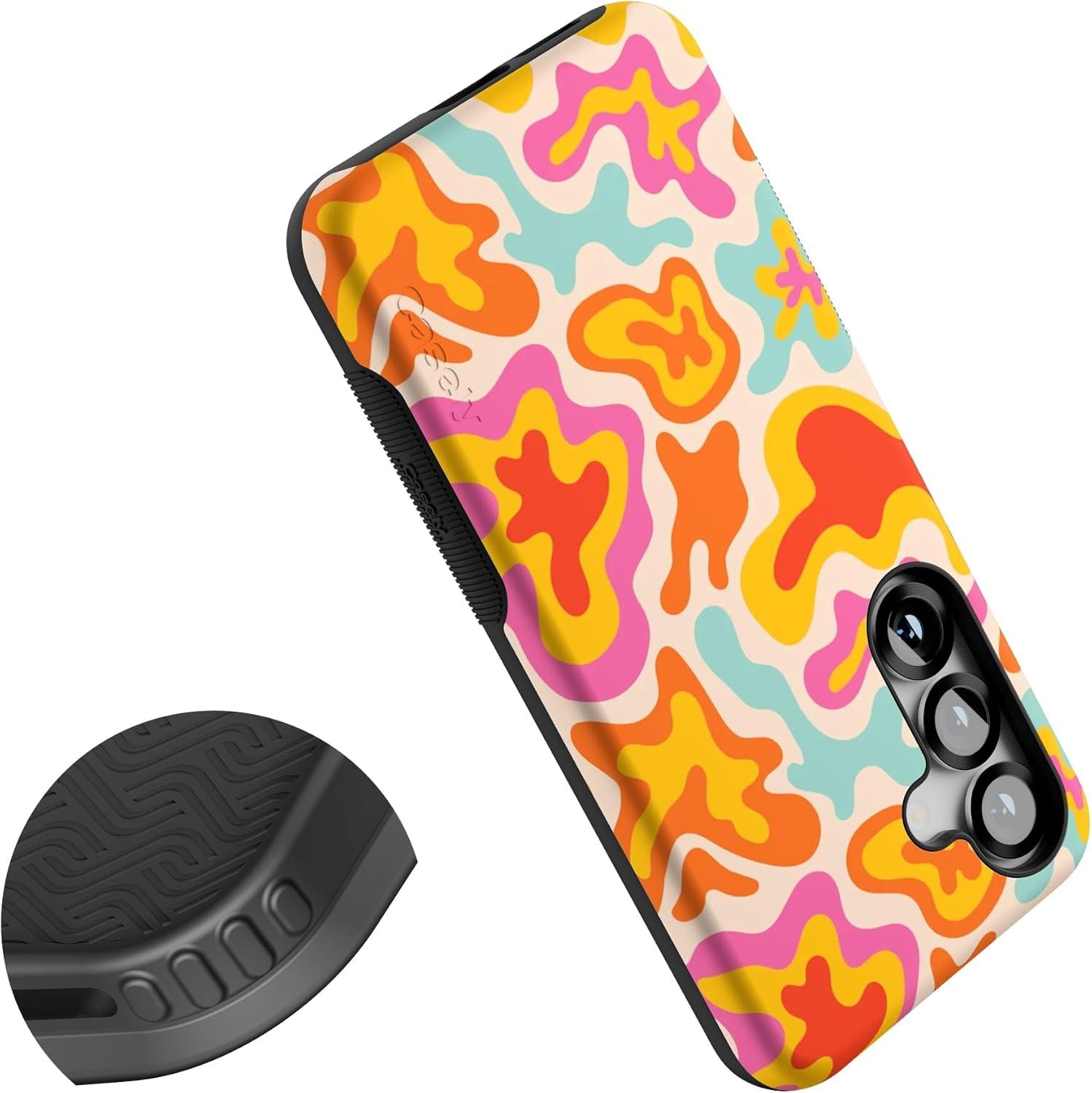 imageCasely Galaxy S25 Case Oasis Pura Vida Floral Compatible with MagSafe Bold Protective DesignTropical Color Splash Abstract Retro
