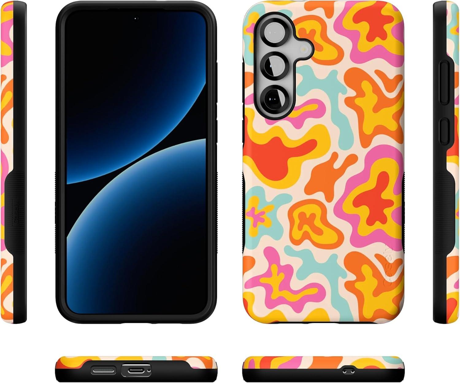 imageCasely Galaxy S25 Case Oasis Pura Vida Floral Compatible with MagSafe Bold Protective DesignTropical Color Splash Abstract Retro