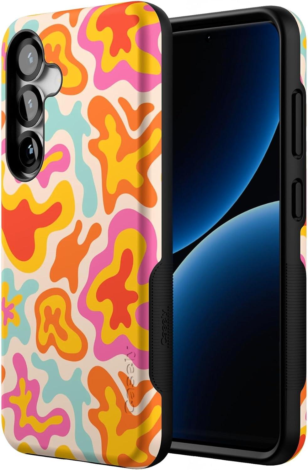 imageCasely Galaxy S25 Case Oasis Pura Vida Floral Compatible with MagSafe Bold Protective DesignTropical Color Splash Abstract Retro