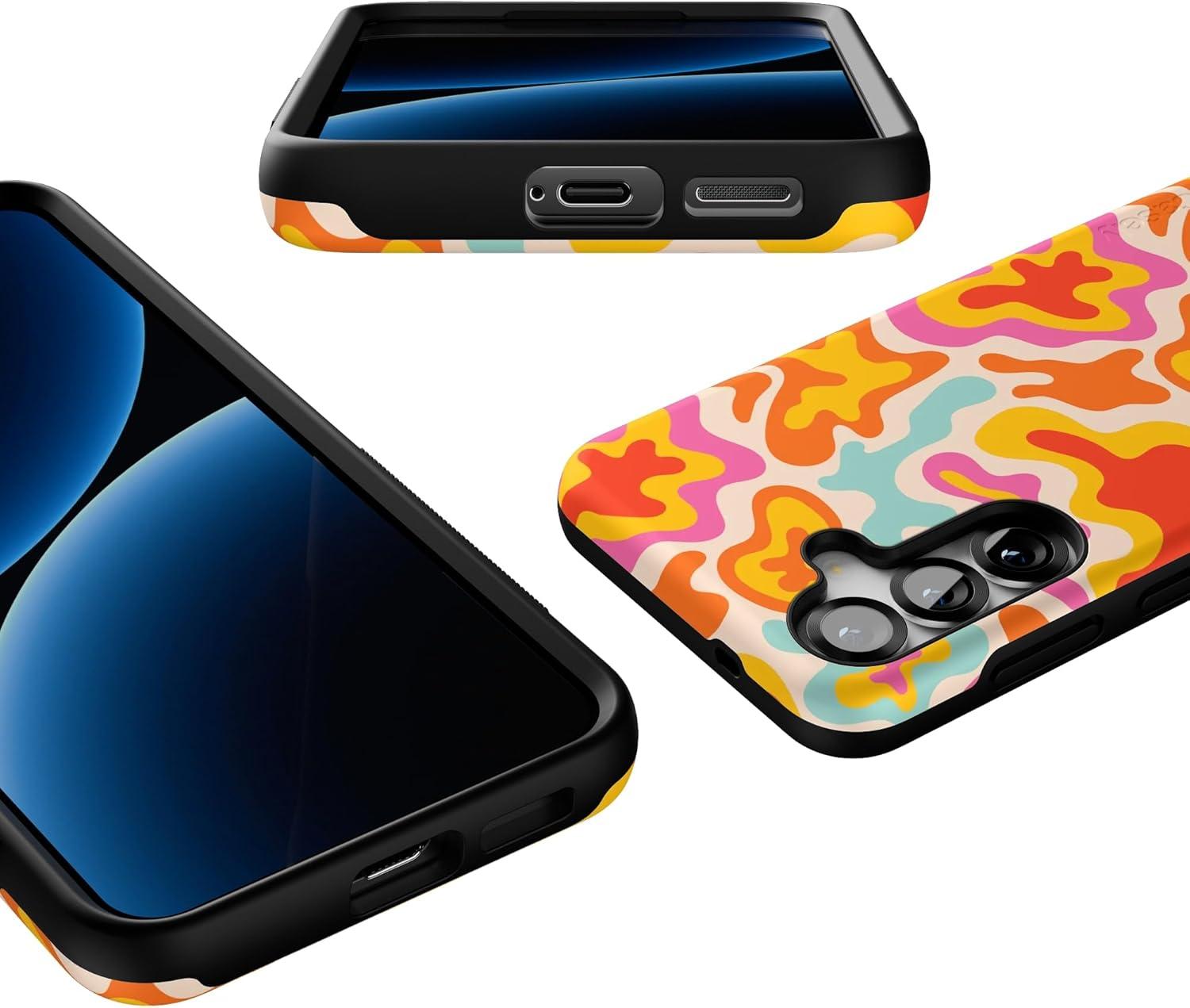 imageCasely Galaxy S25 Case Oasis Pura Vida Floral Compatible with MagSafe Bold Protective DesignTropical Color Splash Abstract Retro