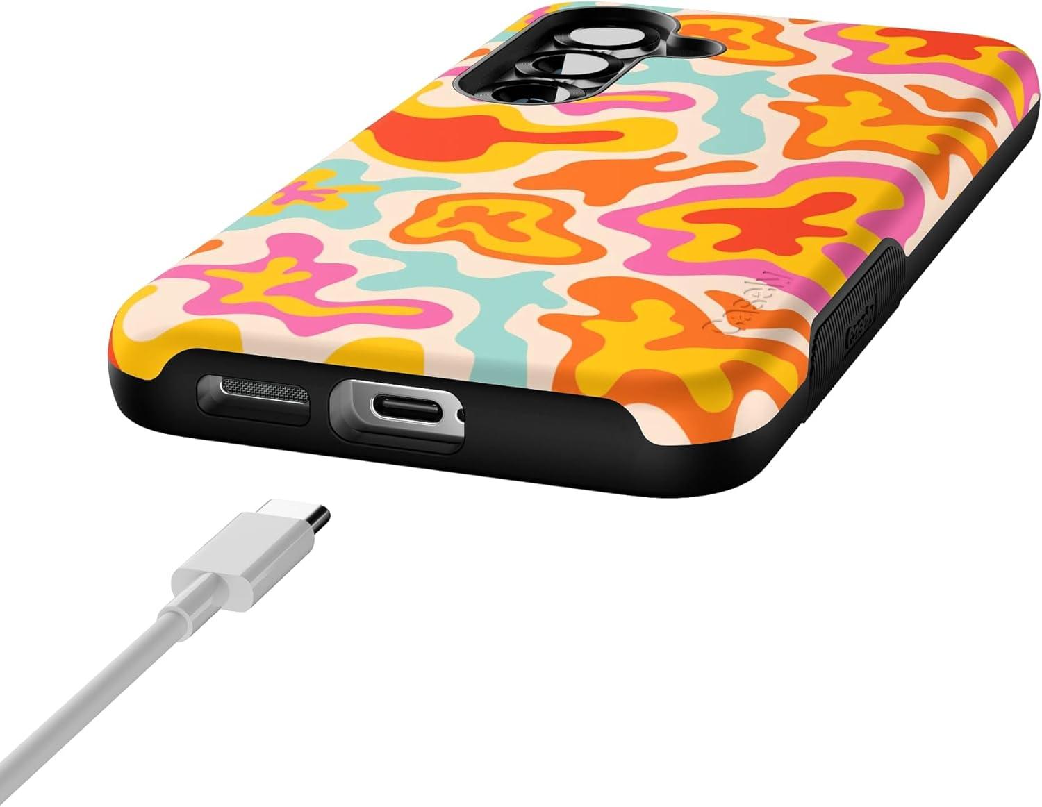 imageCasely Galaxy S25 Case Oasis Pura Vida Floral Compatible with MagSafe Bold Protective DesignTropical Color Splash Abstract Retro
