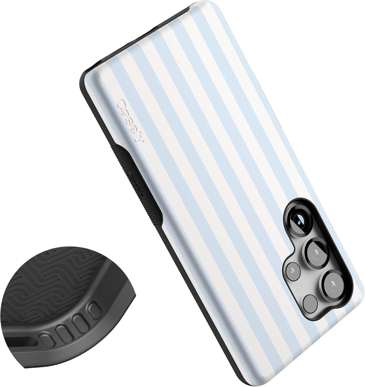 imageCasely Galaxy S25 Ultra Case Chateau Pups French Dog Compatible with MagSafe Bold Protective DesignBlue Stripes Sunday Best