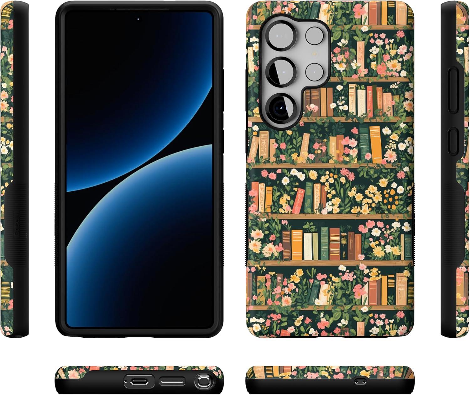 imageCasely Galaxy S25 Ultra Case Chateau Pups French Dog Compatible with MagSafe Bold Protective DesignBook Nook Floral Library