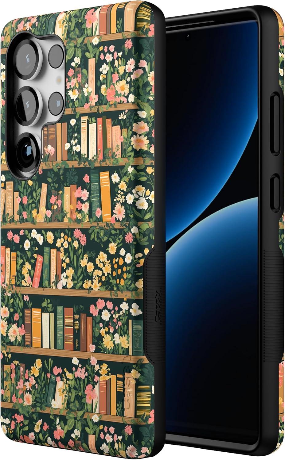 imageCasely Galaxy S25 Ultra Case Chateau Pups French Dog Compatible with MagSafe Bold Protective DesignBook Nook Floral Library