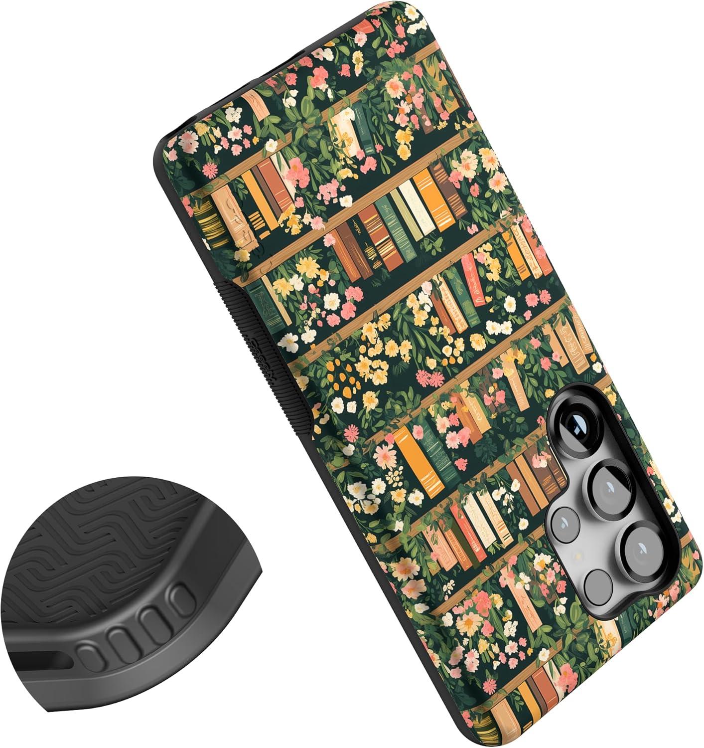 imageCasely Galaxy S25 Ultra Case Chateau Pups French Dog Compatible with MagSafe Bold Protective DesignBook Nook Floral Library