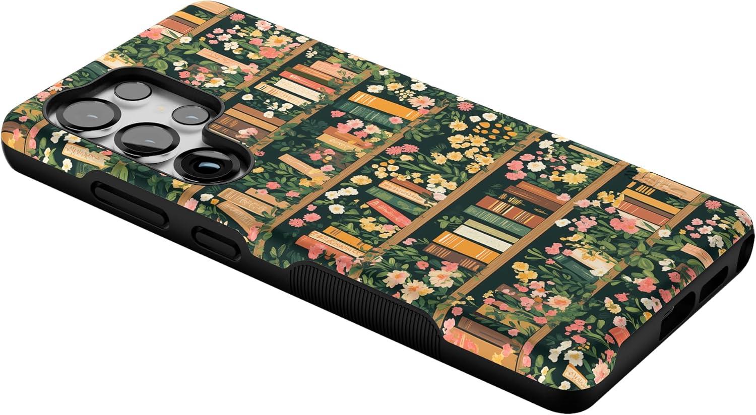 imageCasely Galaxy S25 Ultra Case Chateau Pups French Dog Compatible with MagSafe Bold Protective DesignBook Nook Floral Library