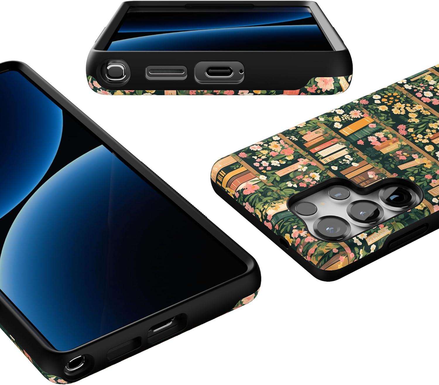 imageCasely Galaxy S25 Ultra Case Chateau Pups French Dog Compatible with MagSafe Bold Protective DesignBook Nook Floral Library