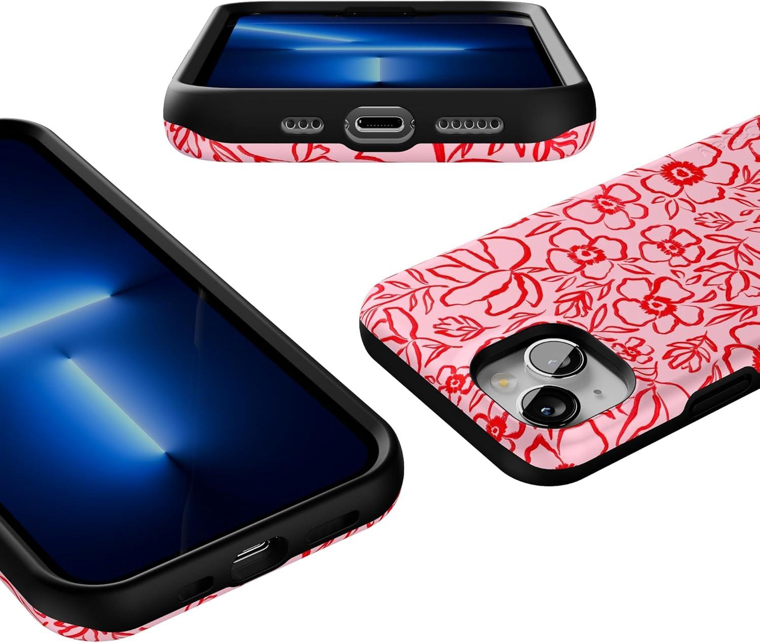 imageCasely iPhone 13 Case Field of Flowers Pastel Floral Compatible with MagSafe Bold Protective DesignBlush Garden Floral Doodle