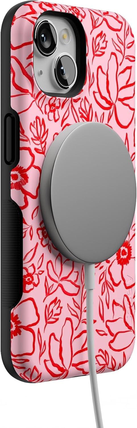 imageCasely iPhone 13 Case Field of Flowers Pastel Floral Compatible with MagSafe Bold Protective DesignBlush Garden Floral Doodle