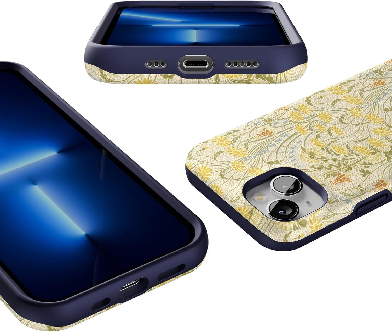 imageCasely iPhone 13 Case Field of Flowers Pastel Floral Compatible with MagSafe Bold Protective DesignBoho Blooms Golden Floral